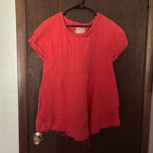Free People Red Short Sleeve Top